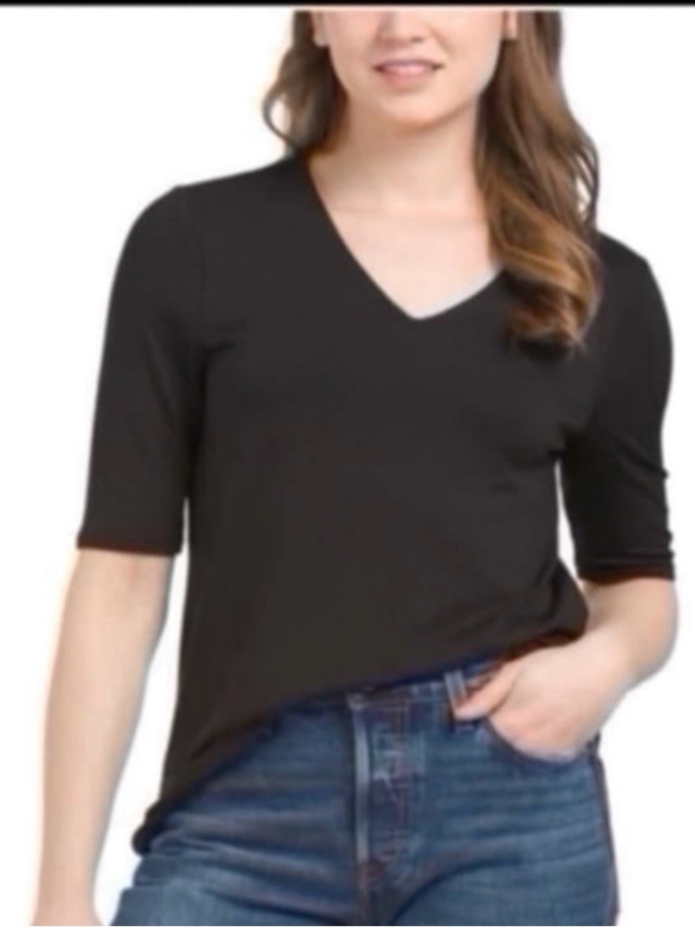 New women’s elbow sleeve black vneck shirt - size medium